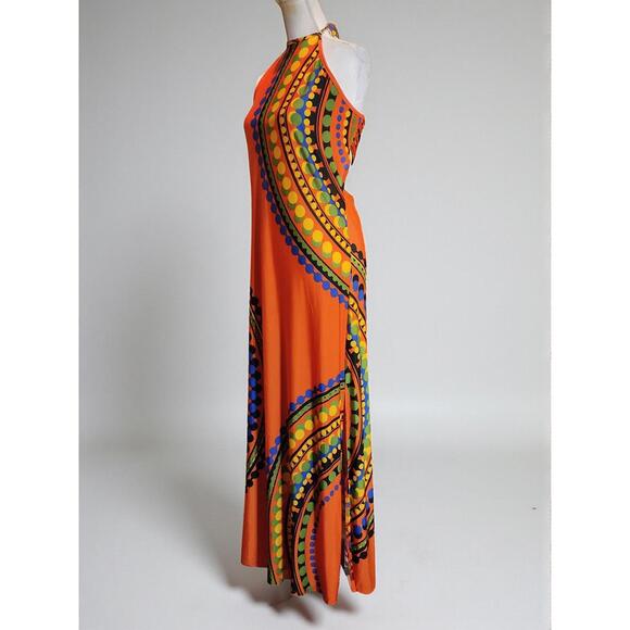 Venus Medium Size Orange Maxi Dress with Colorful Pattern - Picture 4 of 8